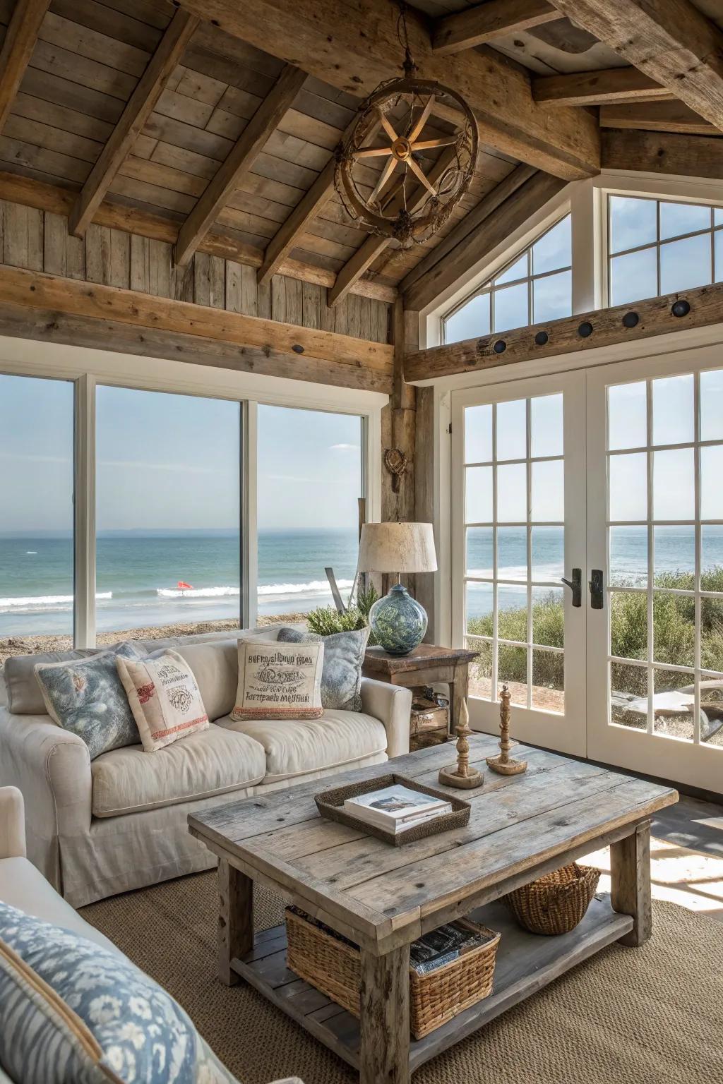 Weathered wood adds texture and history.