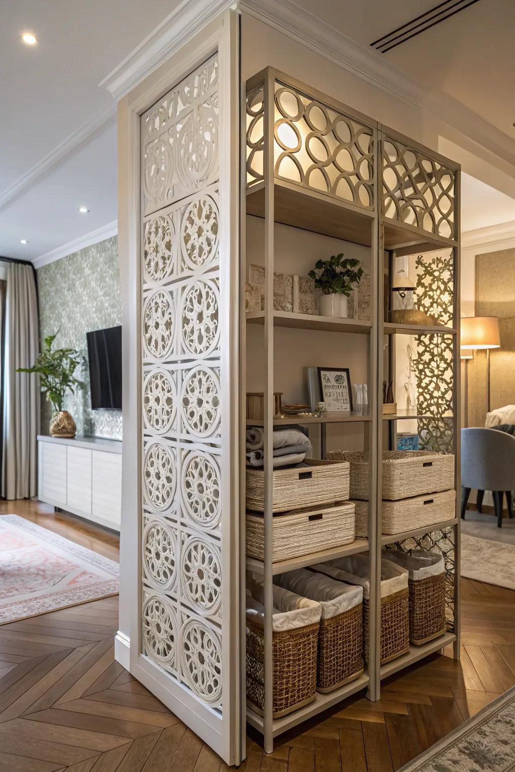 A concealed stowing area keeping coats neatly out of sight.