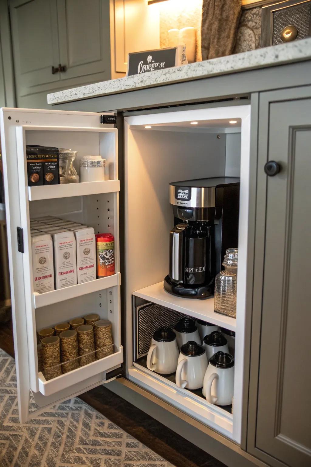 A hidden treasure of a coffee bar for a tidy kitchen.