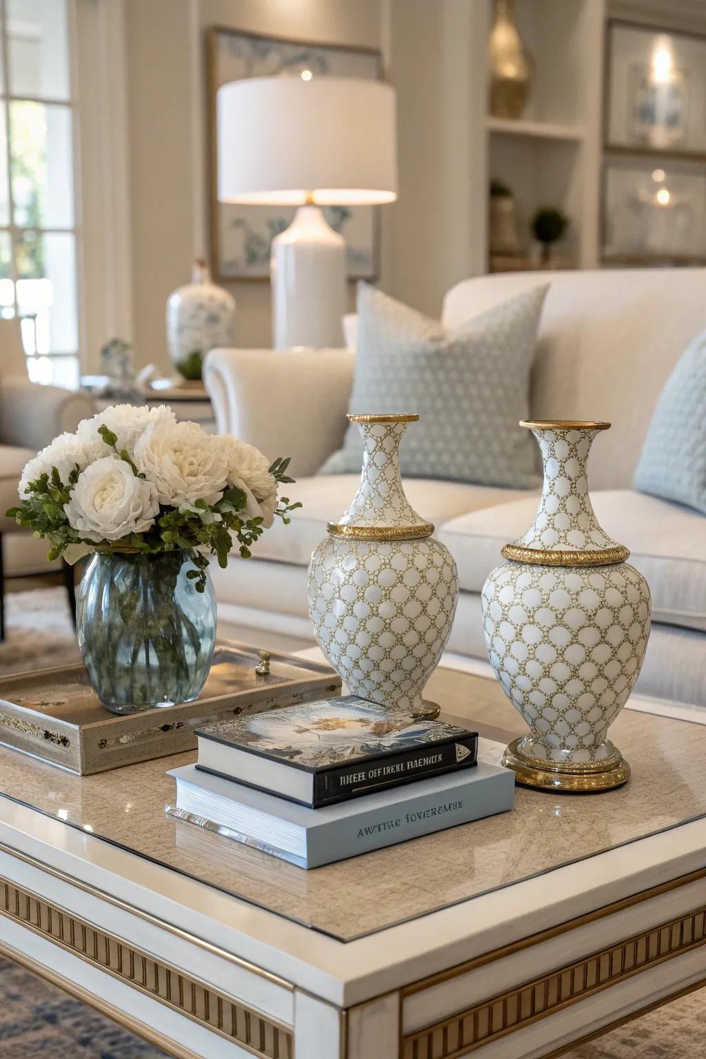 Symmetry and balance bring harmony to your coffee table decor.