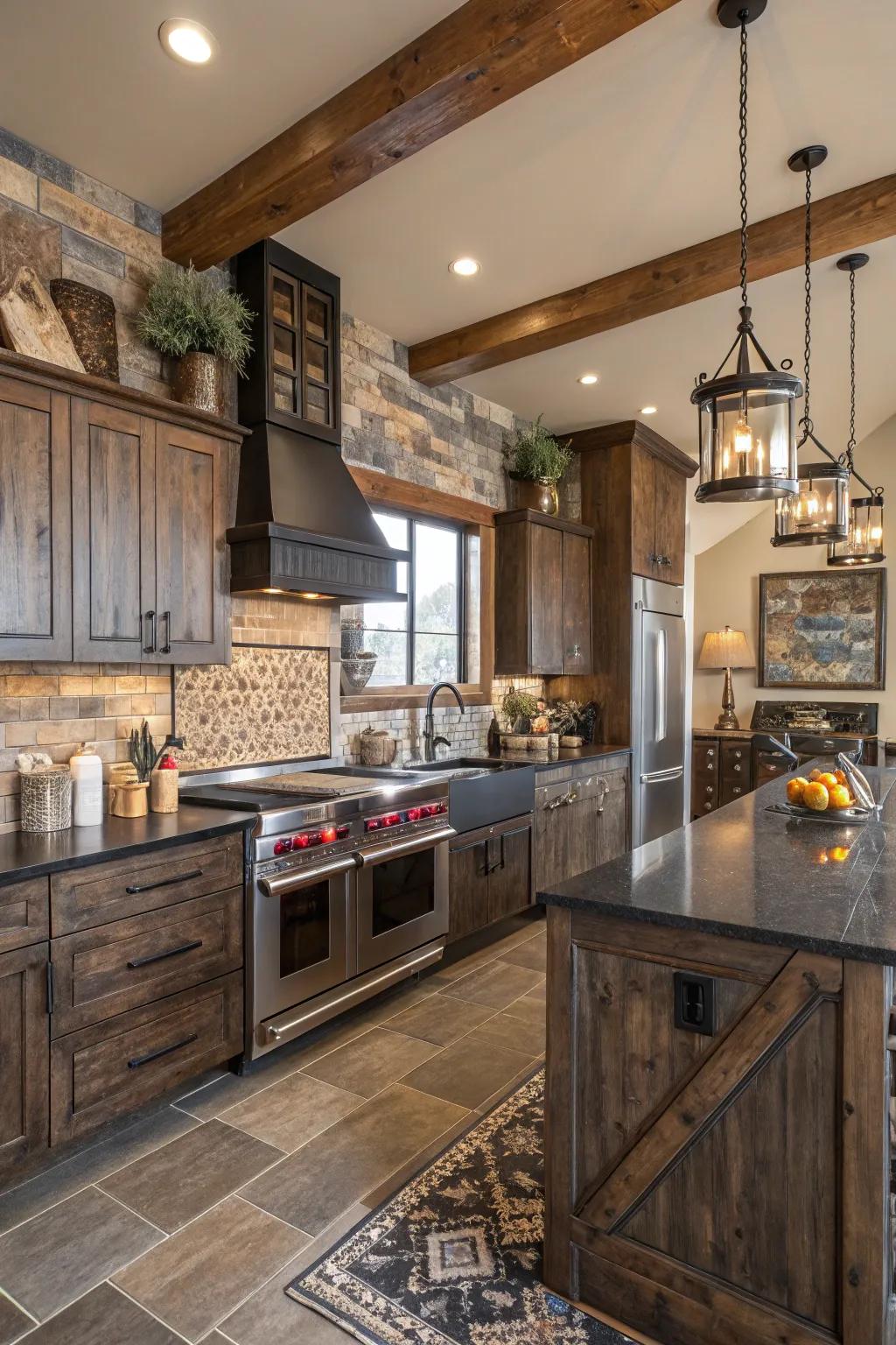 Uniting surface materials adds profundity and dimension to the cooking area.