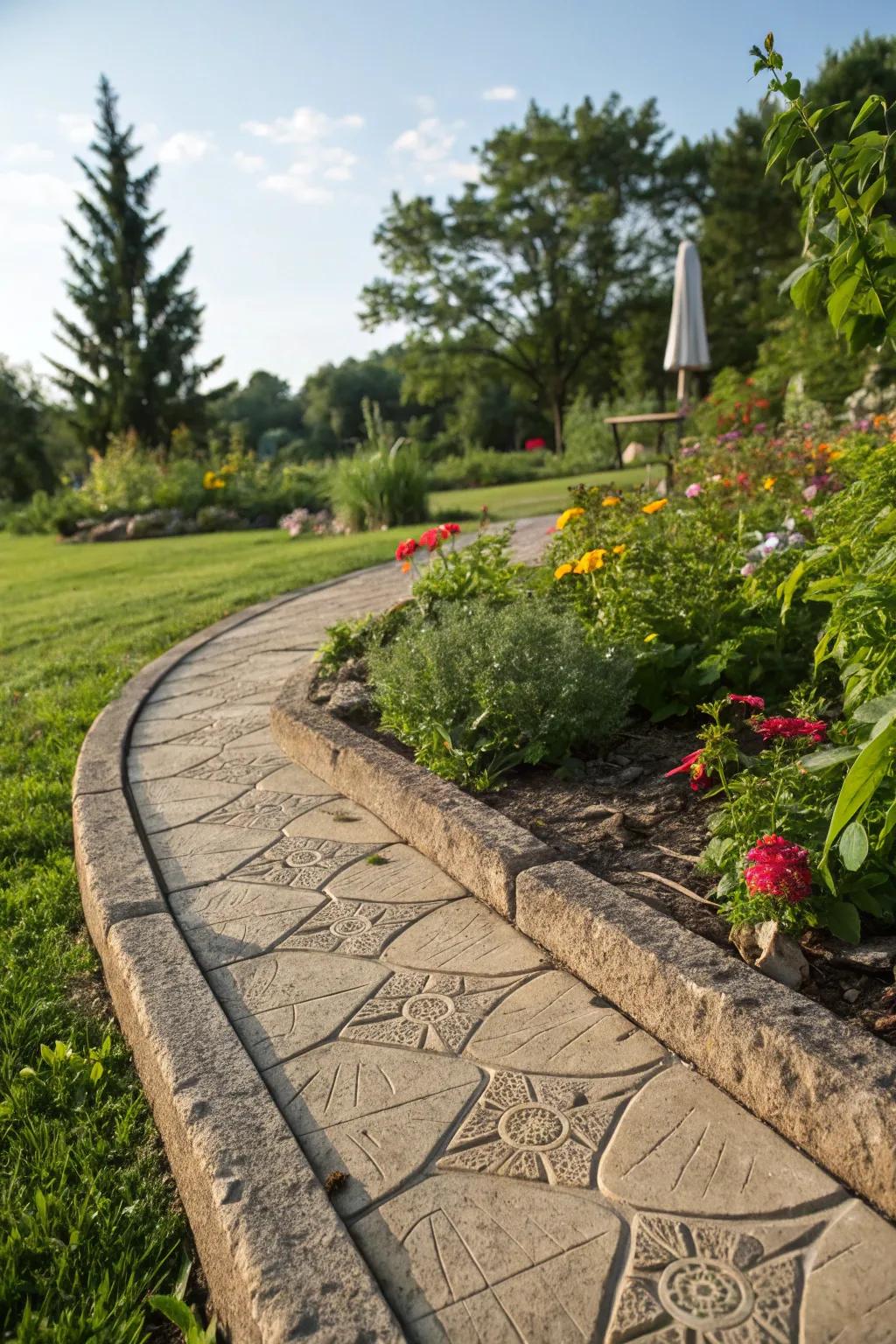 Stamped concrete offers texture with artistic patterns.