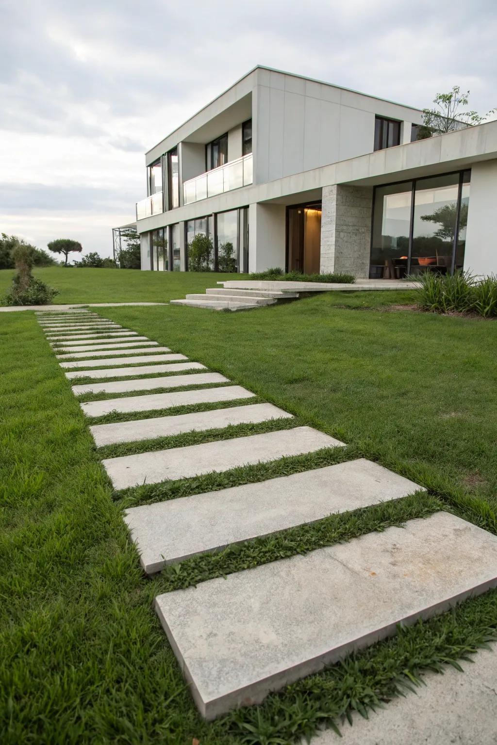 Oversized stepping stones create a lively and modern walkway.