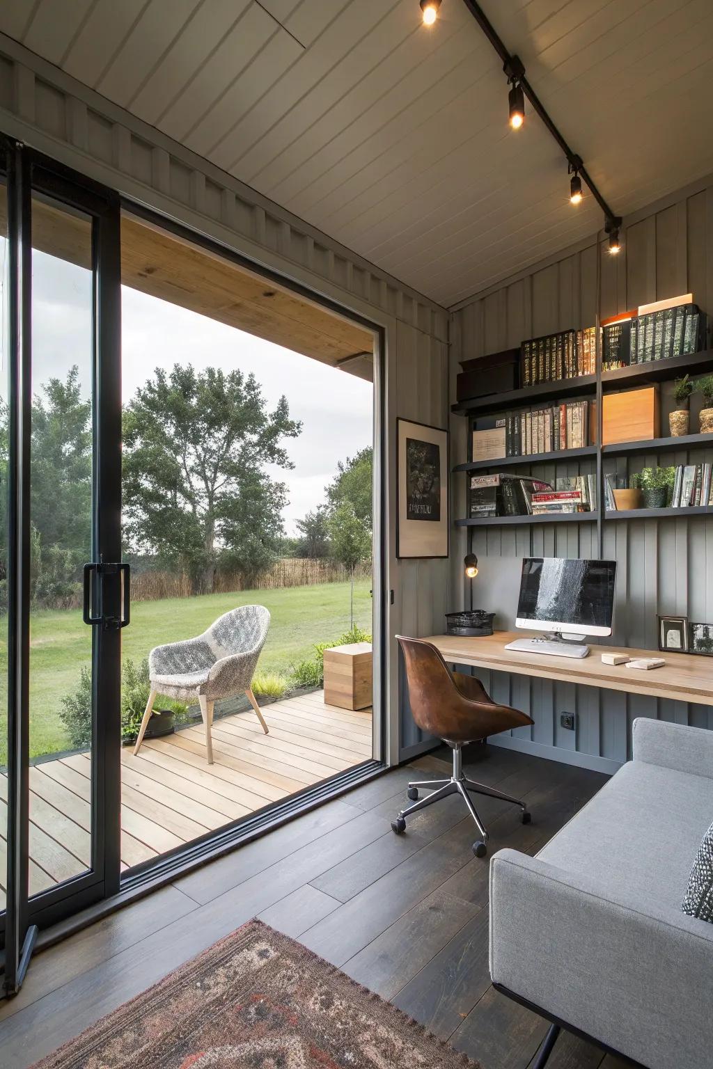 A shipping container office offers a calm and effective work setting.