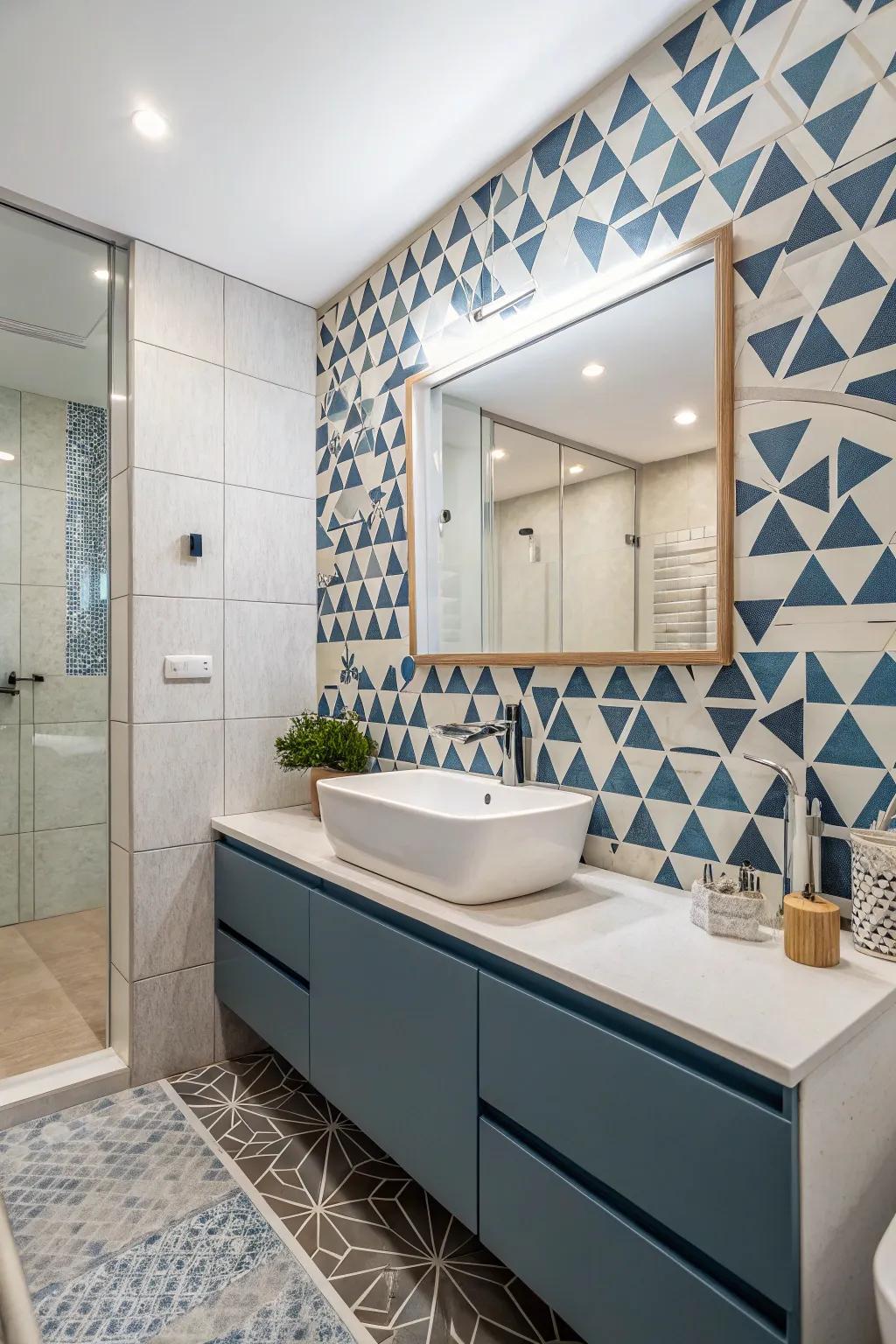 Bathroom displaying striking shapes.