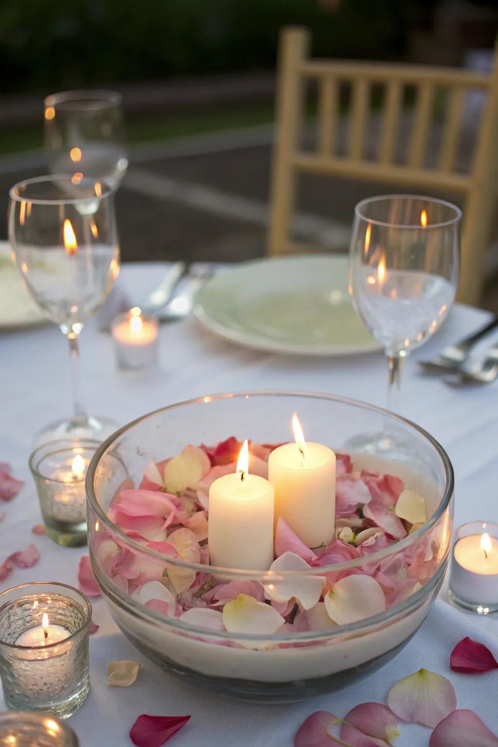Floating candles create an enchanting centerpiece.