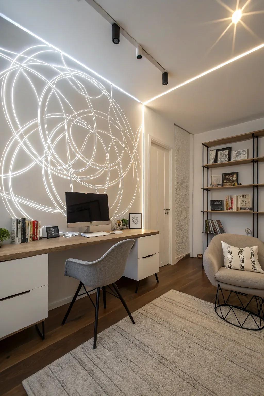 Add a modern art element using conceptual patterns.