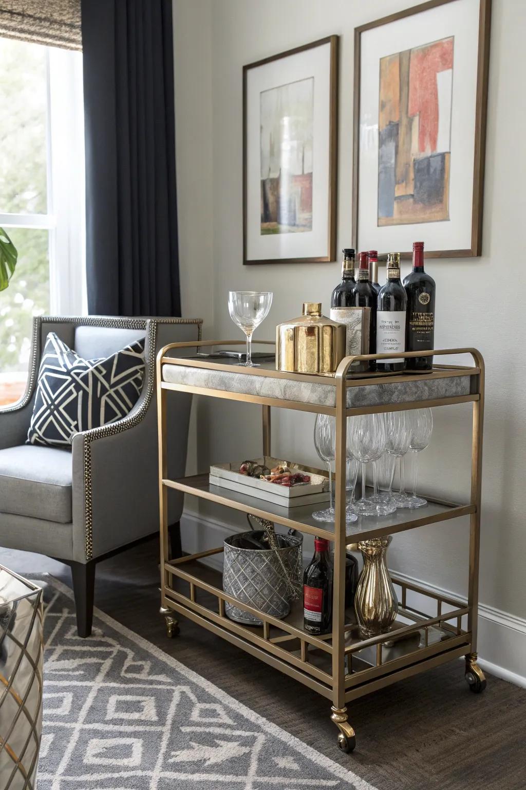 Movable bar trolleys offer versatility and flair.
