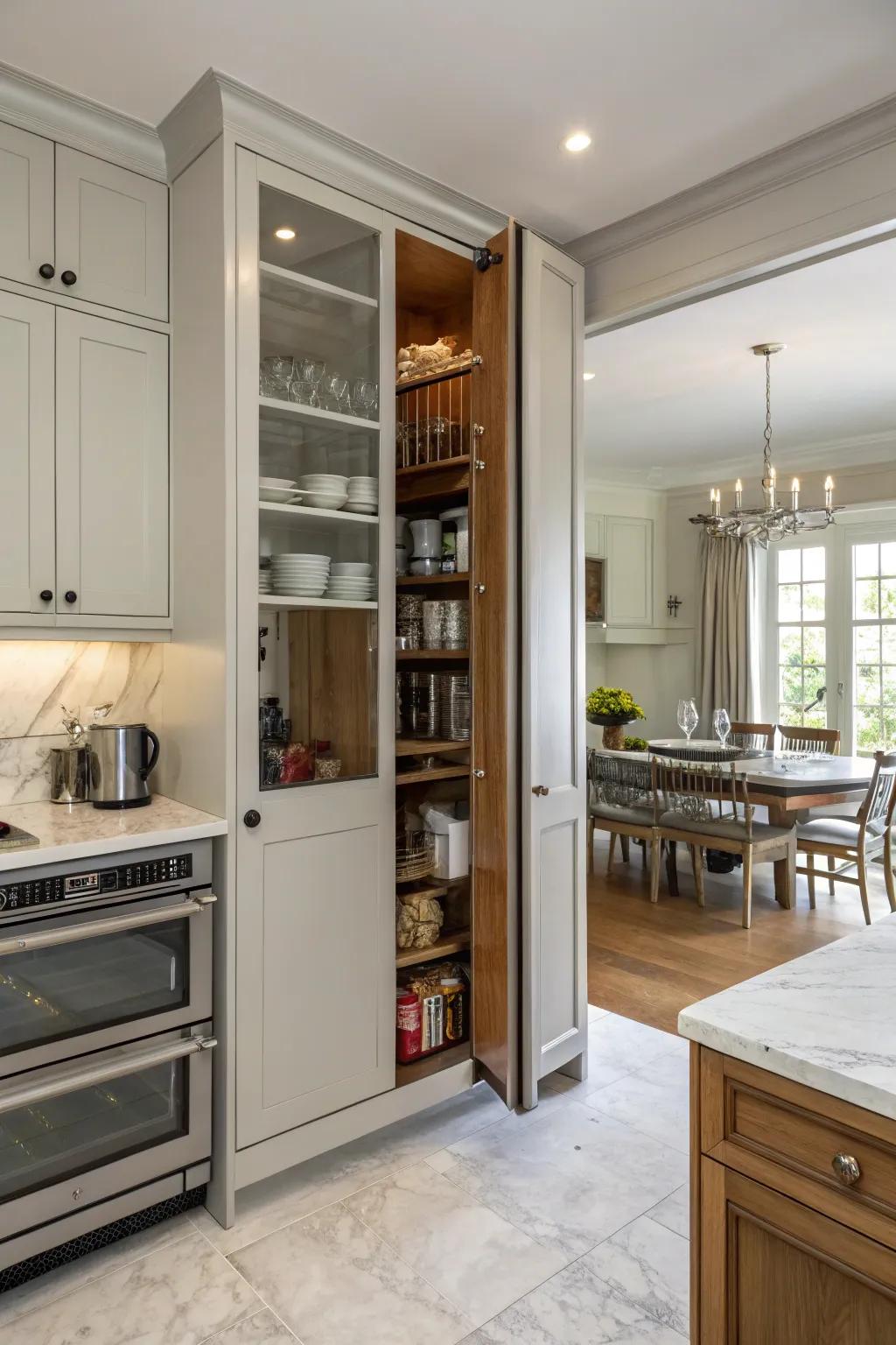 Folding doors provide flexible and deep storage solutions.