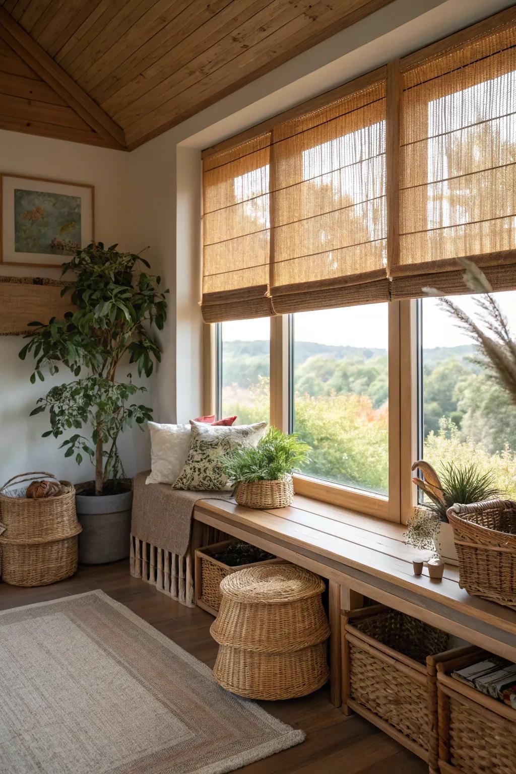 Wooden shades offer a sustainable style.