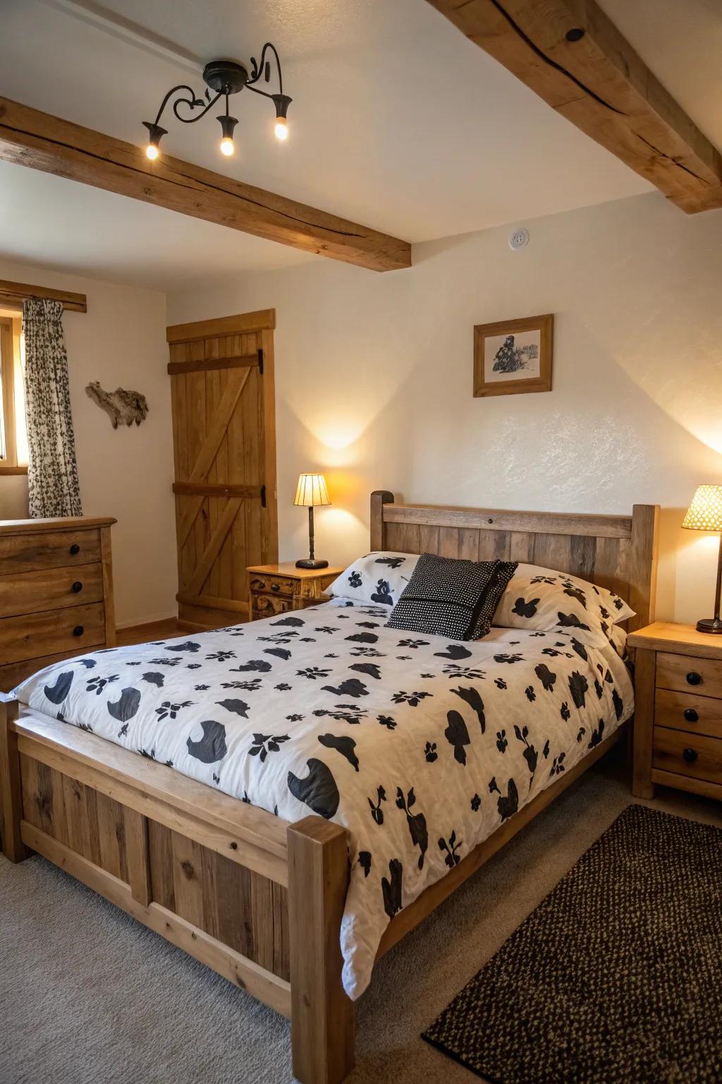 A farm animal pattern quilt adds warmth and style to any bedroom setting.