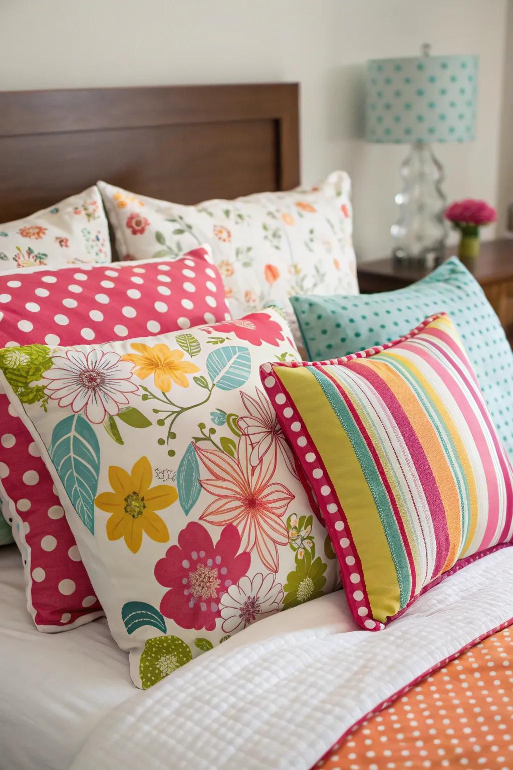 Varied cushions introduce tiers of comfort and flair to your bed.
