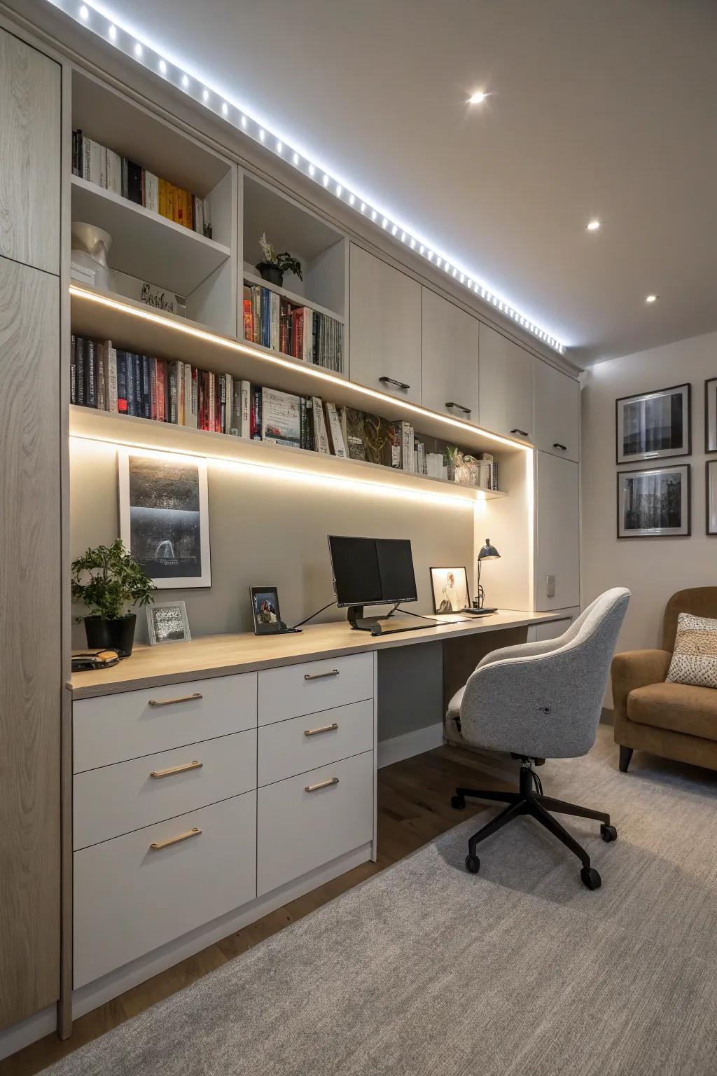 Flexible lighting adds a chic and versatile glow.