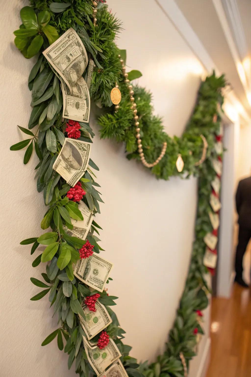 A festive money lei perfect for the holidays.