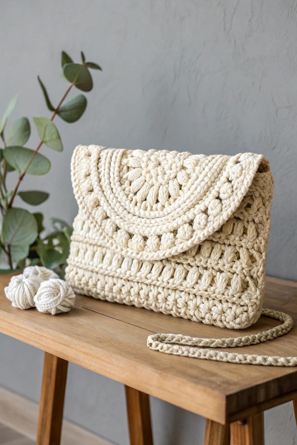 Elevate your evening with this elegant crochet clutch, where minimalism meets boho charm.