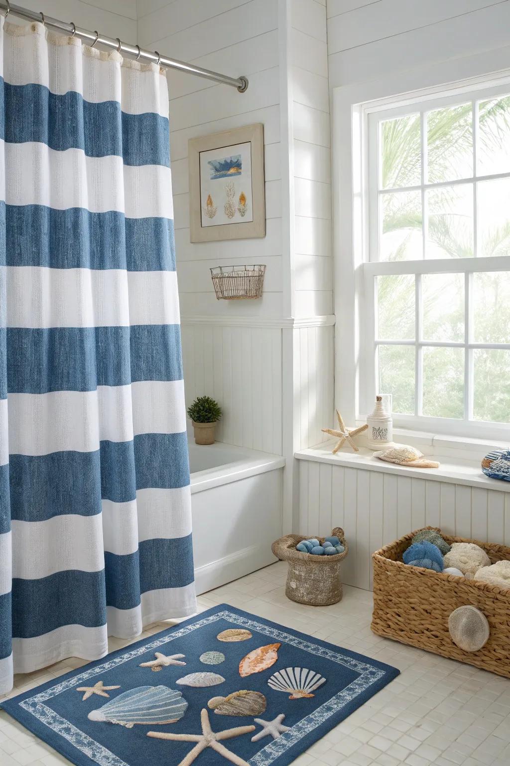 Sea-inspired patterns contribute a beachside charm.