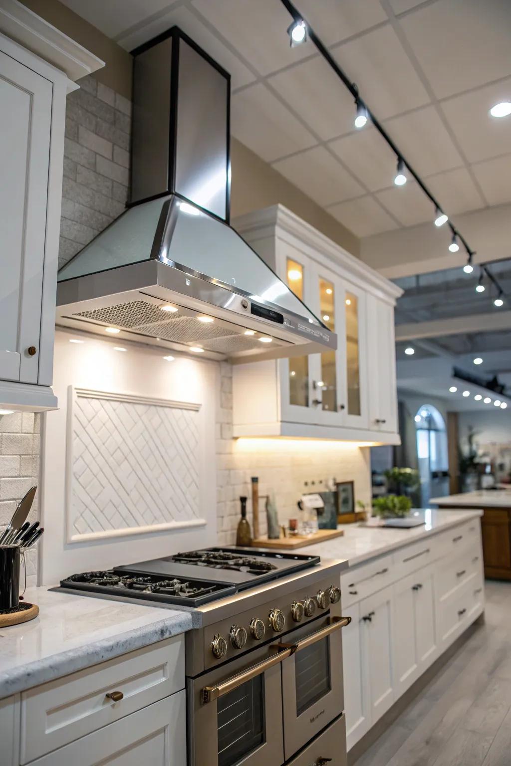 Integrated lighting in range hoods enhances the kitchen's atmosphere.