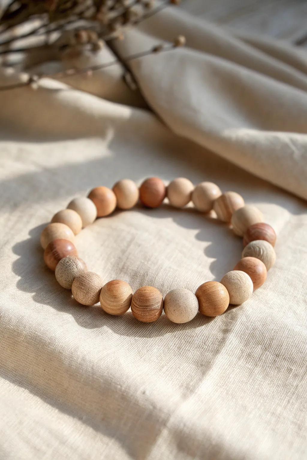 Capture the beauty of simplicity with this eco-friendly wooden bead bracelet, perfect for a sustainable and stylish touch.