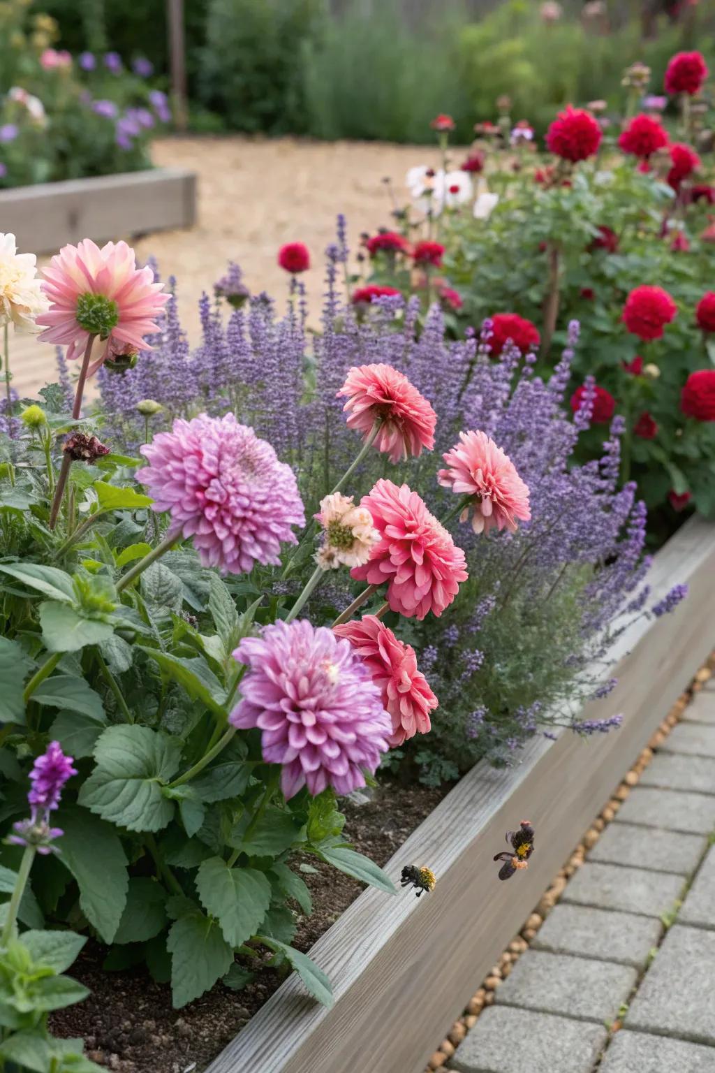 A sensory delight featuring dahlias and herbs.
