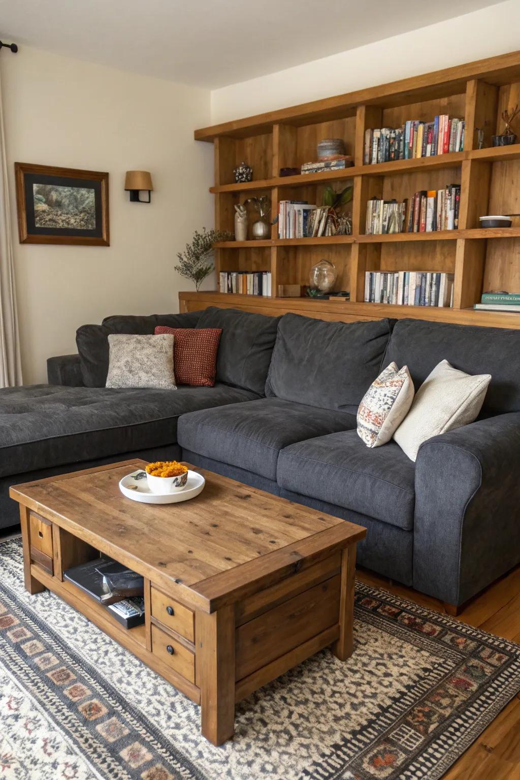 Wood elements impart warmth to your living room.
