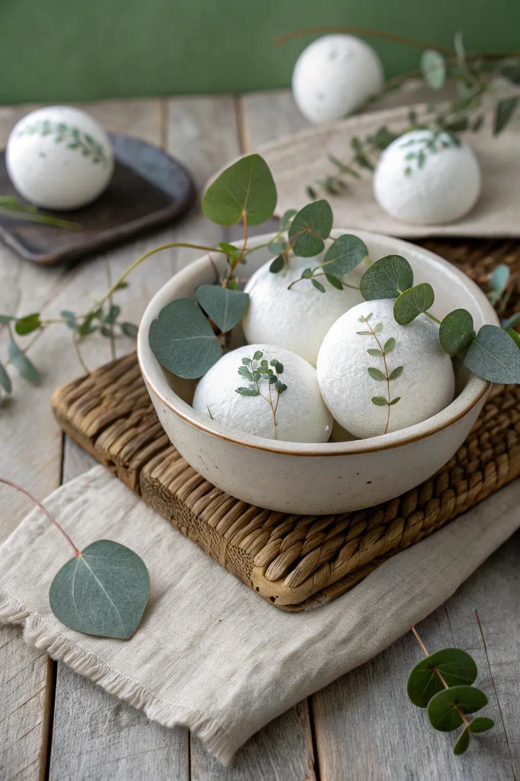 Eucalyptus-covered spheres for a natural evergreen touch