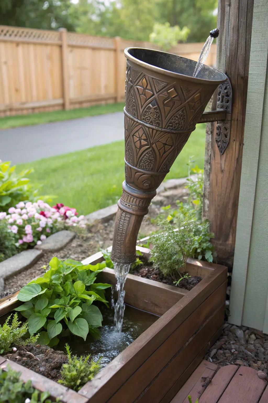 Decorative funnels add both style and function to water flow.