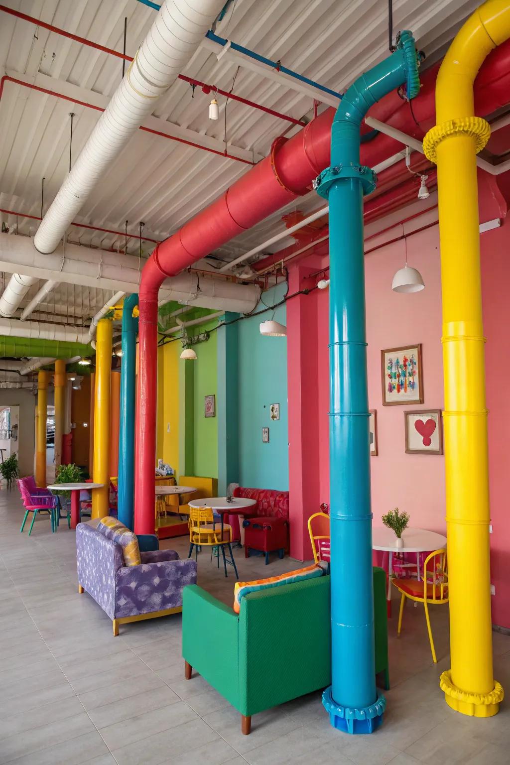 Pipes painted in bold color.