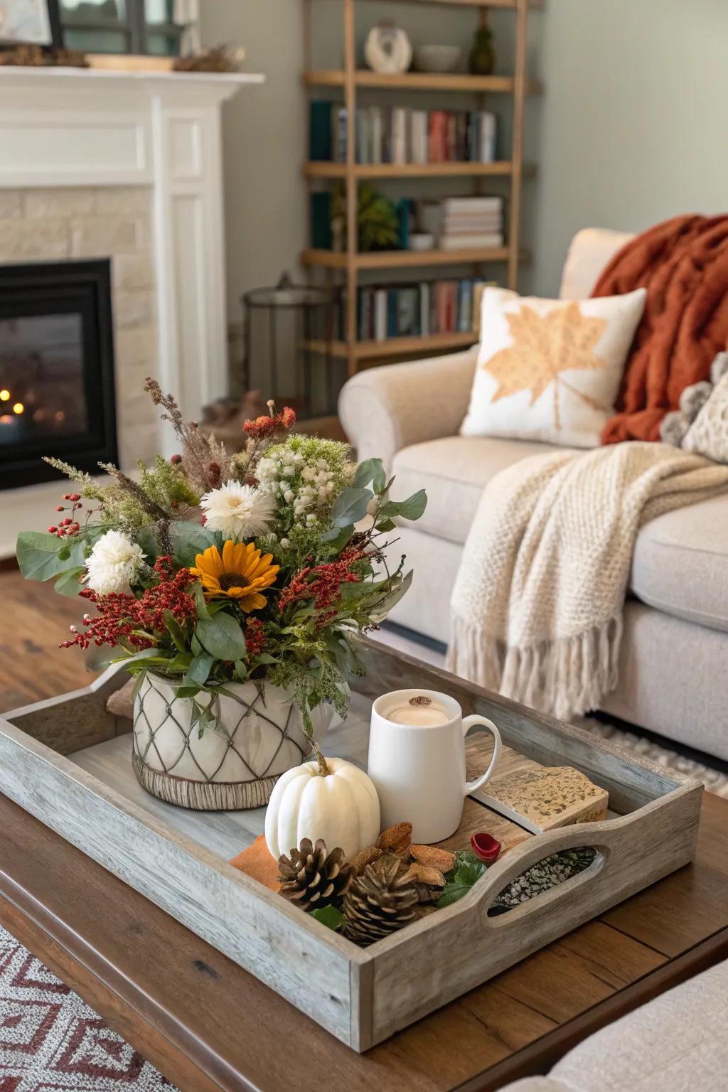 Seasonal variations by changing decor on a display piece.