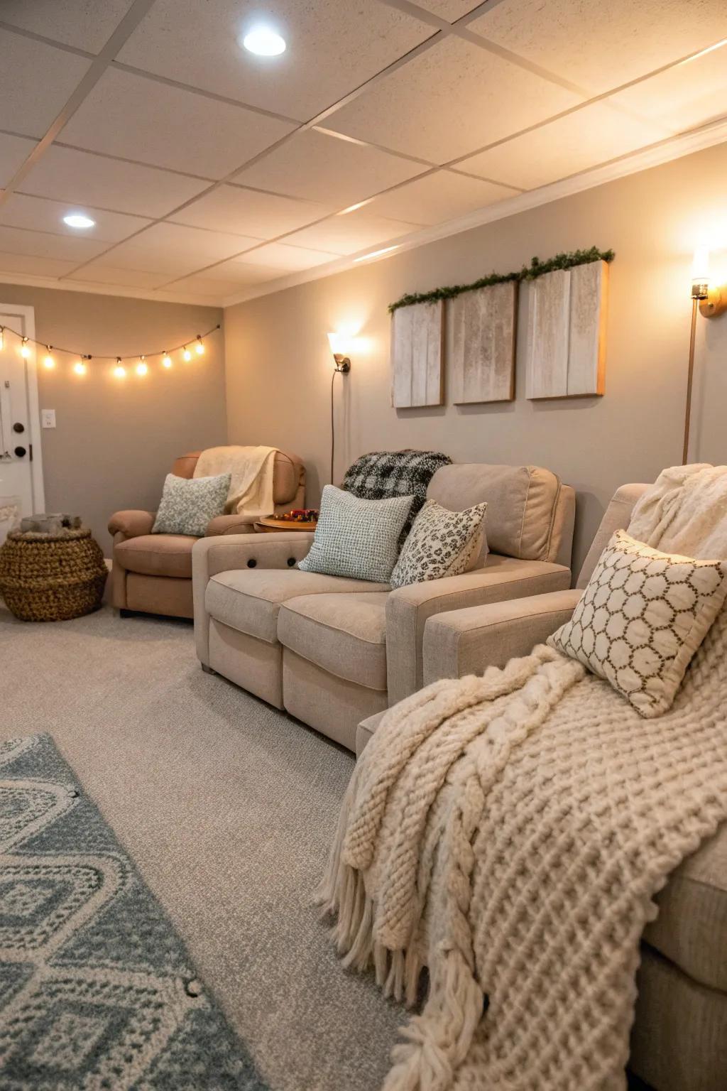 A serene relaxation room escape featuring soft neutrals and plush textures.