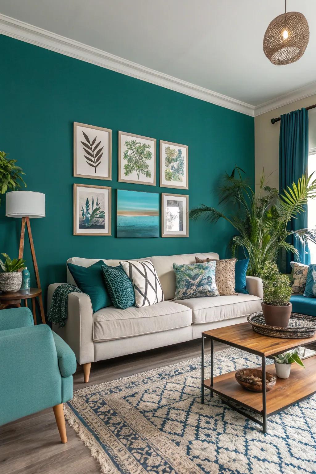 A vibrant room featuring a bold accent color that invigorates the space.