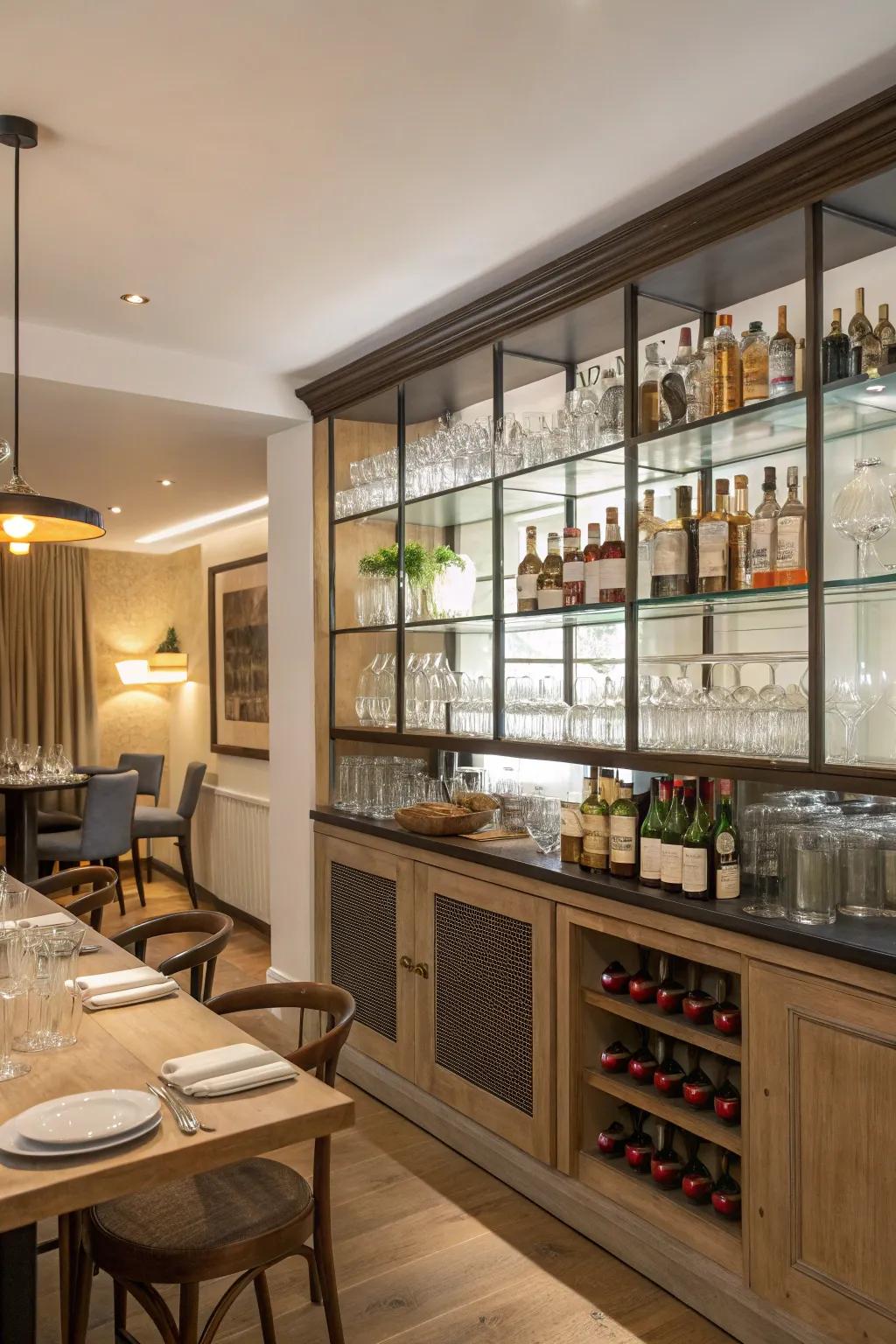 Exposed storage keeps everything within easy reach.