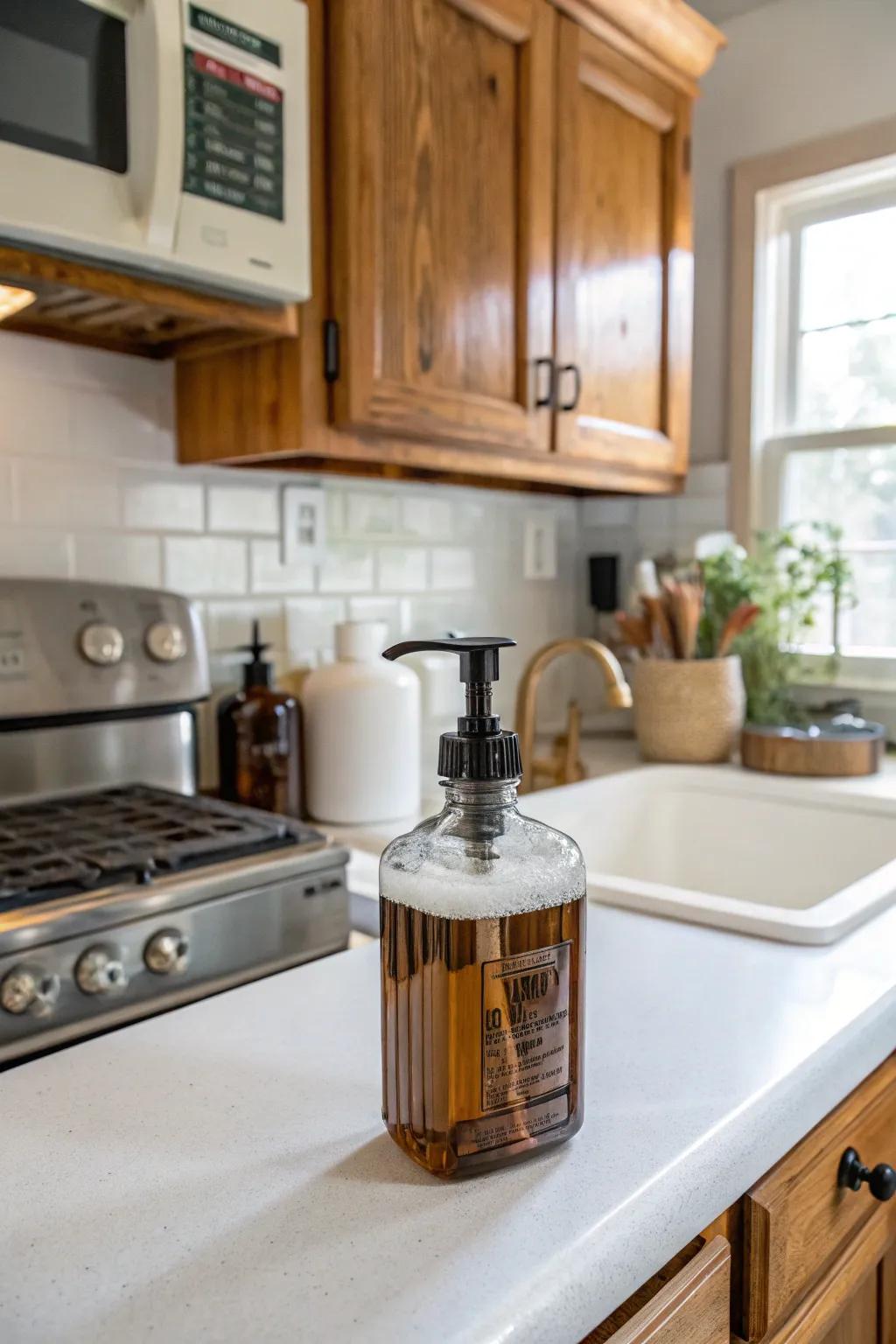 Apothecary bottles evoke a vintage pharmacy ambiance.