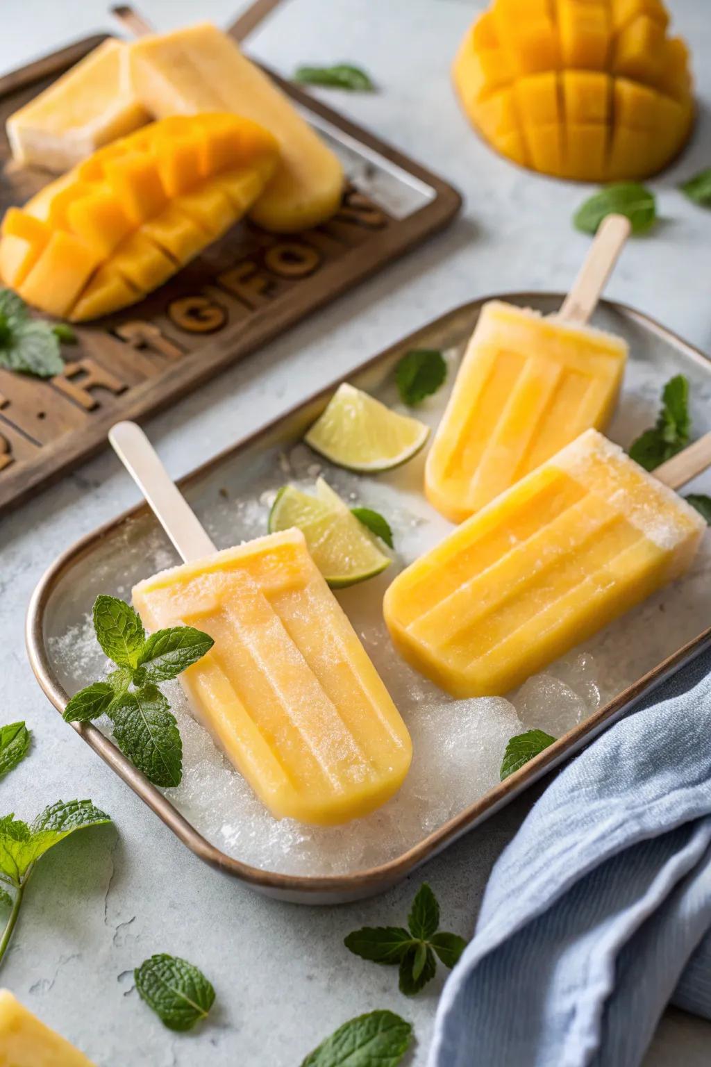 Refreshing mango smoothie pops, the perfect end to a spicy meal.