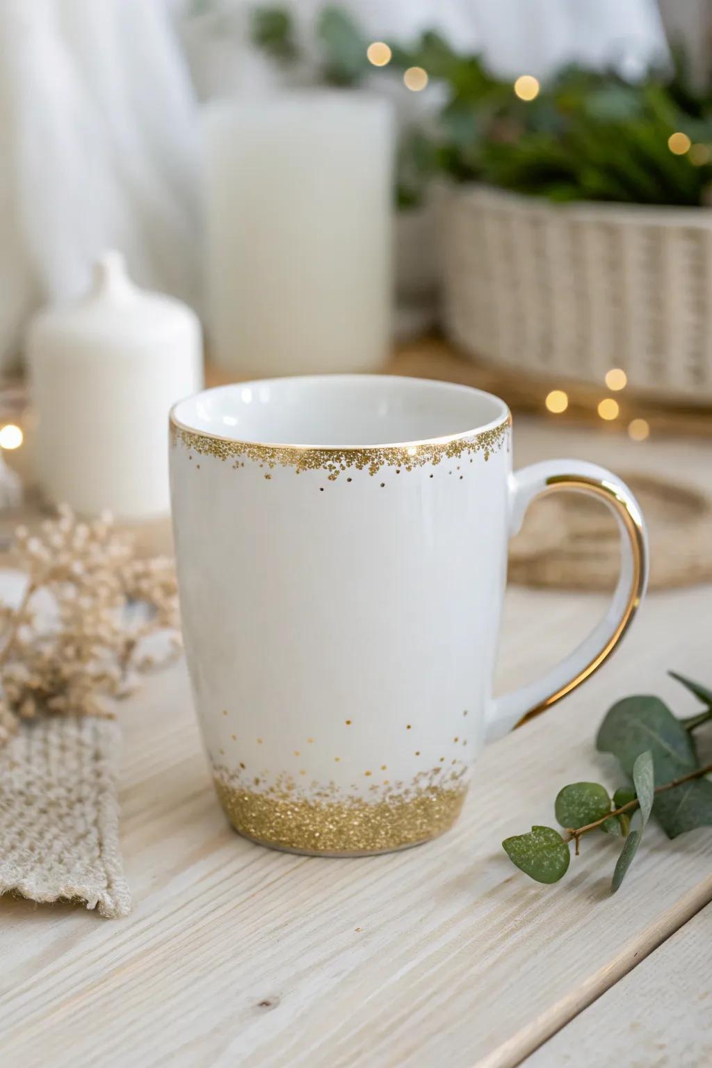 Incorporate a dash of sparkle into your holiday mornings using this refined gold-accented cup.