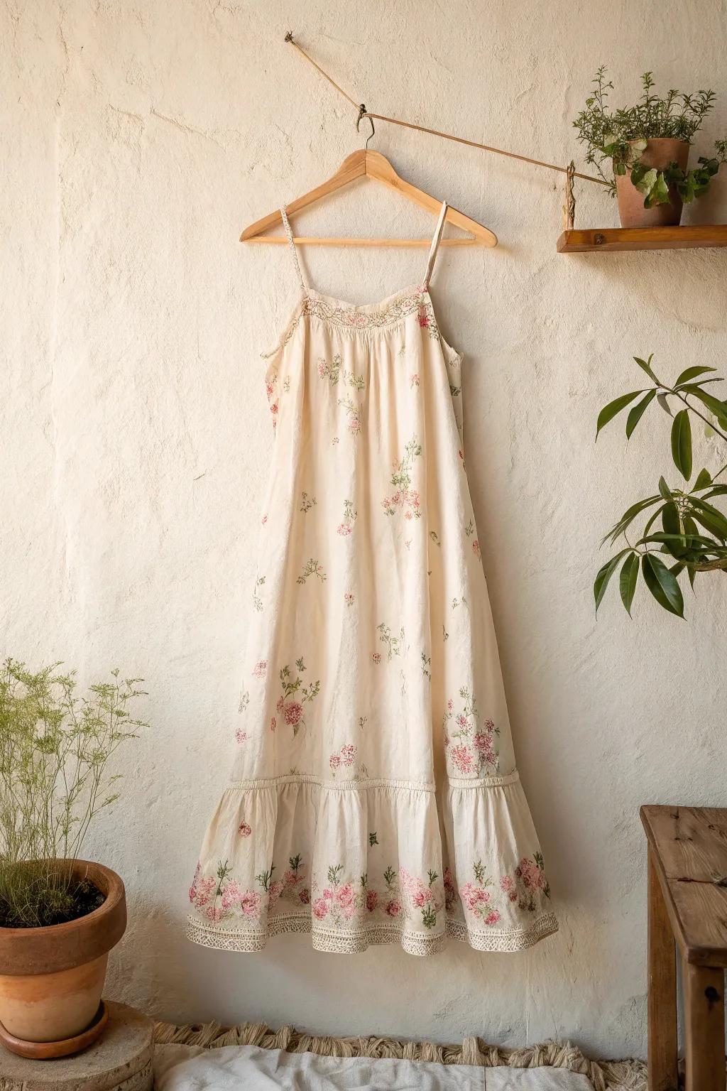 Transform vintage bedding covers into a charming sundress and embrace minimalist elegance with a bohemian touch.