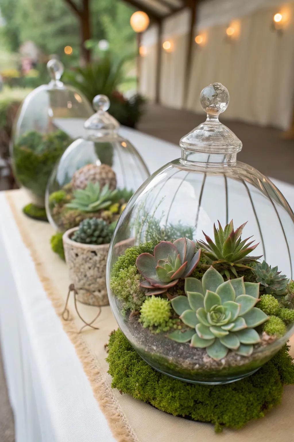 Enchanting terrarium centerpieces for a mini garden effect.