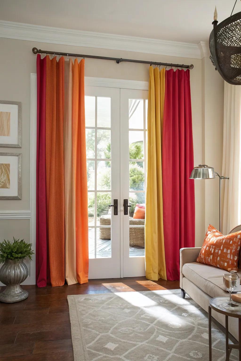 Establish a centerpiece with striking-colored drapes.