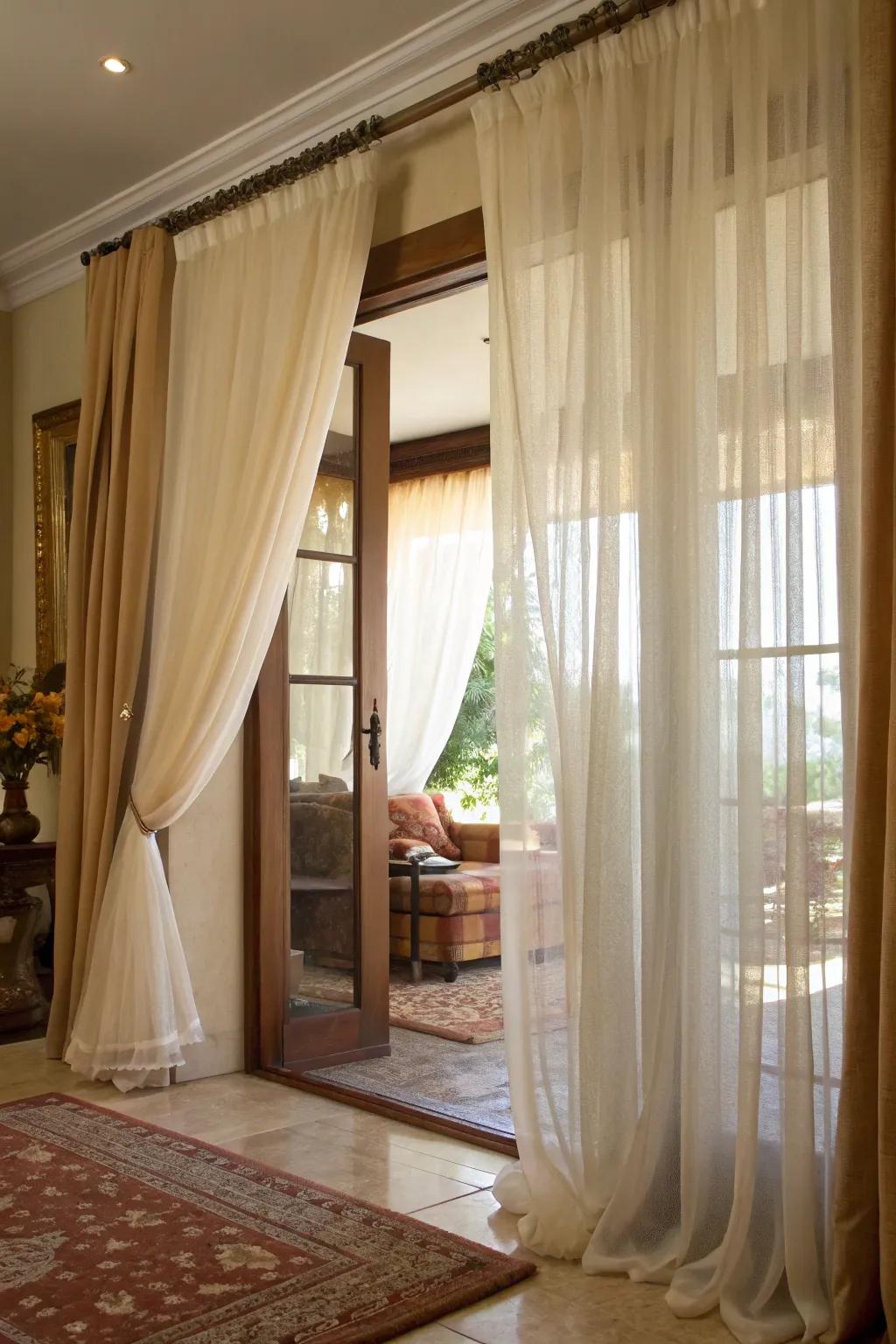 Layered drapes offer versatility and textural interest.