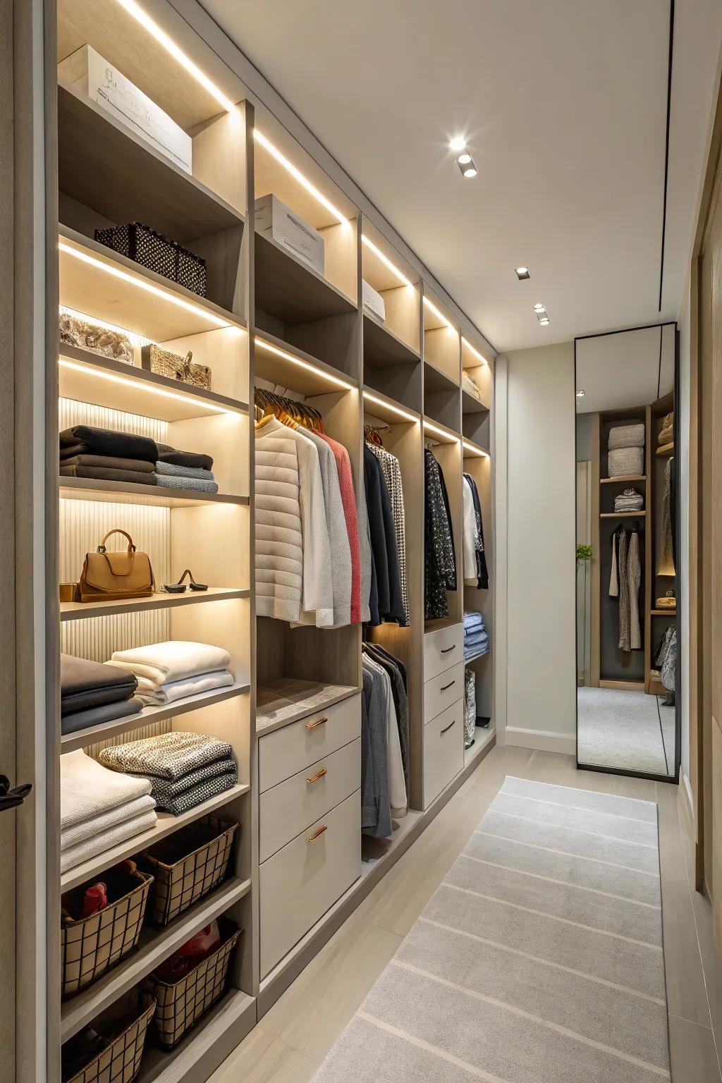 Upright storage maximizes area and keeps essentials within reach.