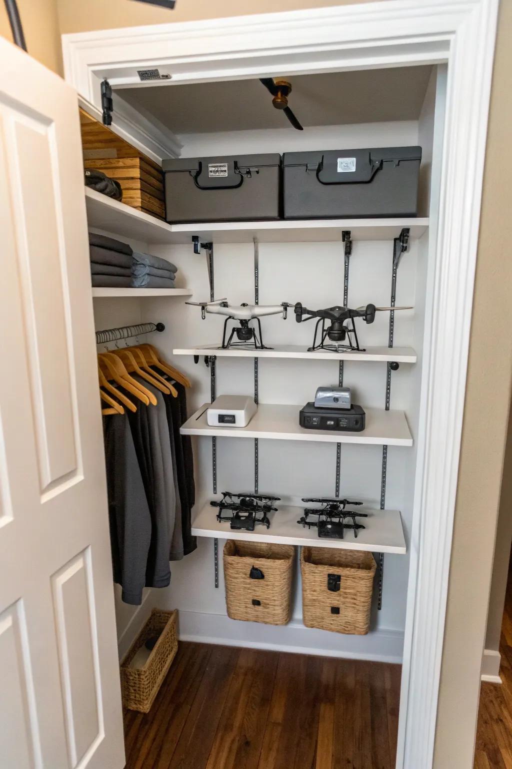 Convert a closet into a custom drone storage nook.