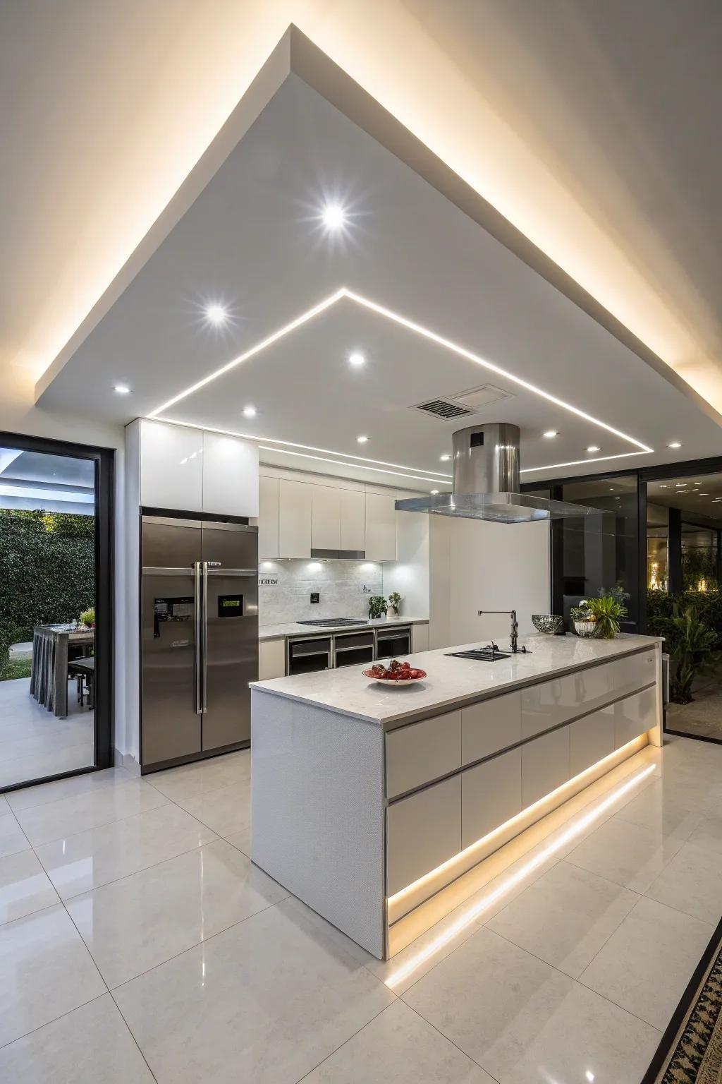 Seamlessly integrated lighting for a modern cooking area.