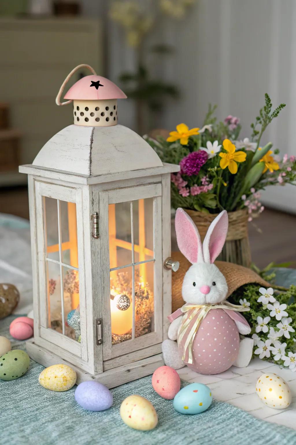 A peeking bunny introduces a playful surprise to any lantern.