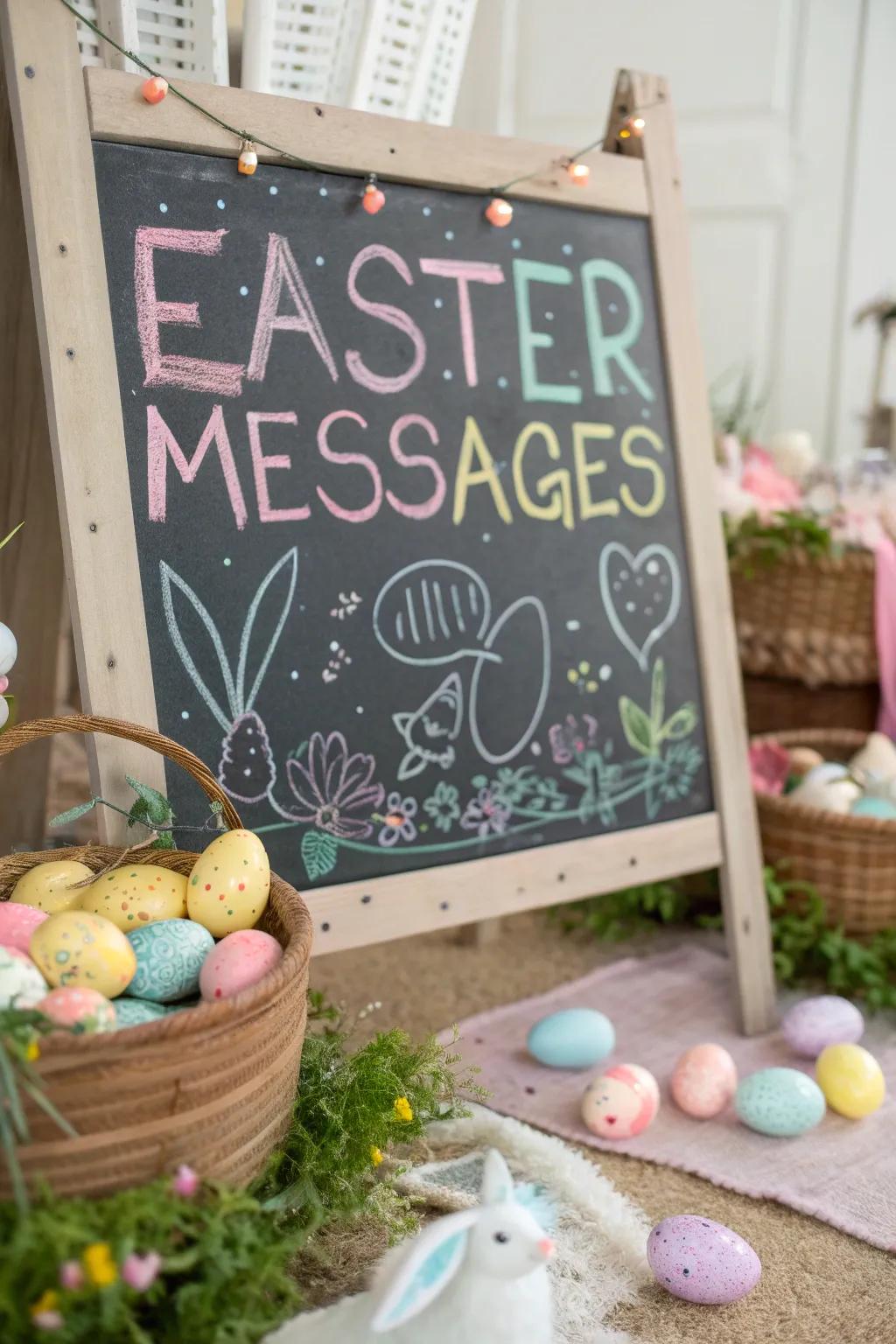 Personalized panel messages incorporate charm to this Easter picture background.