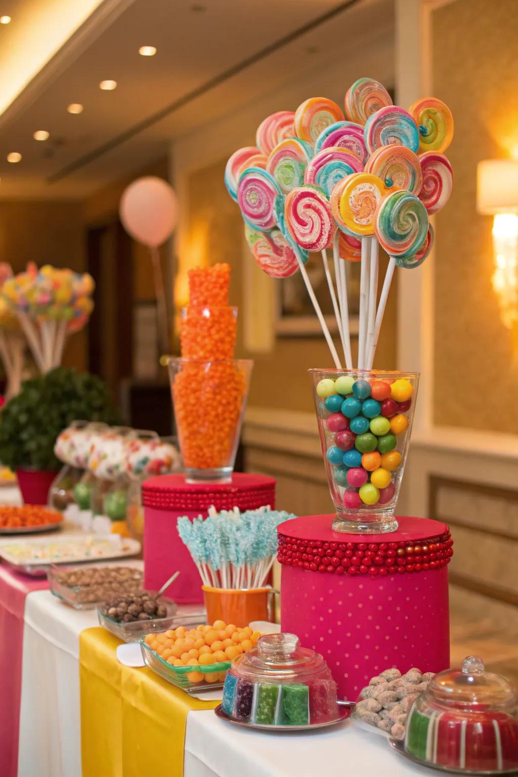 Self-Made lollipop arrangements adding charm and sweetness.
