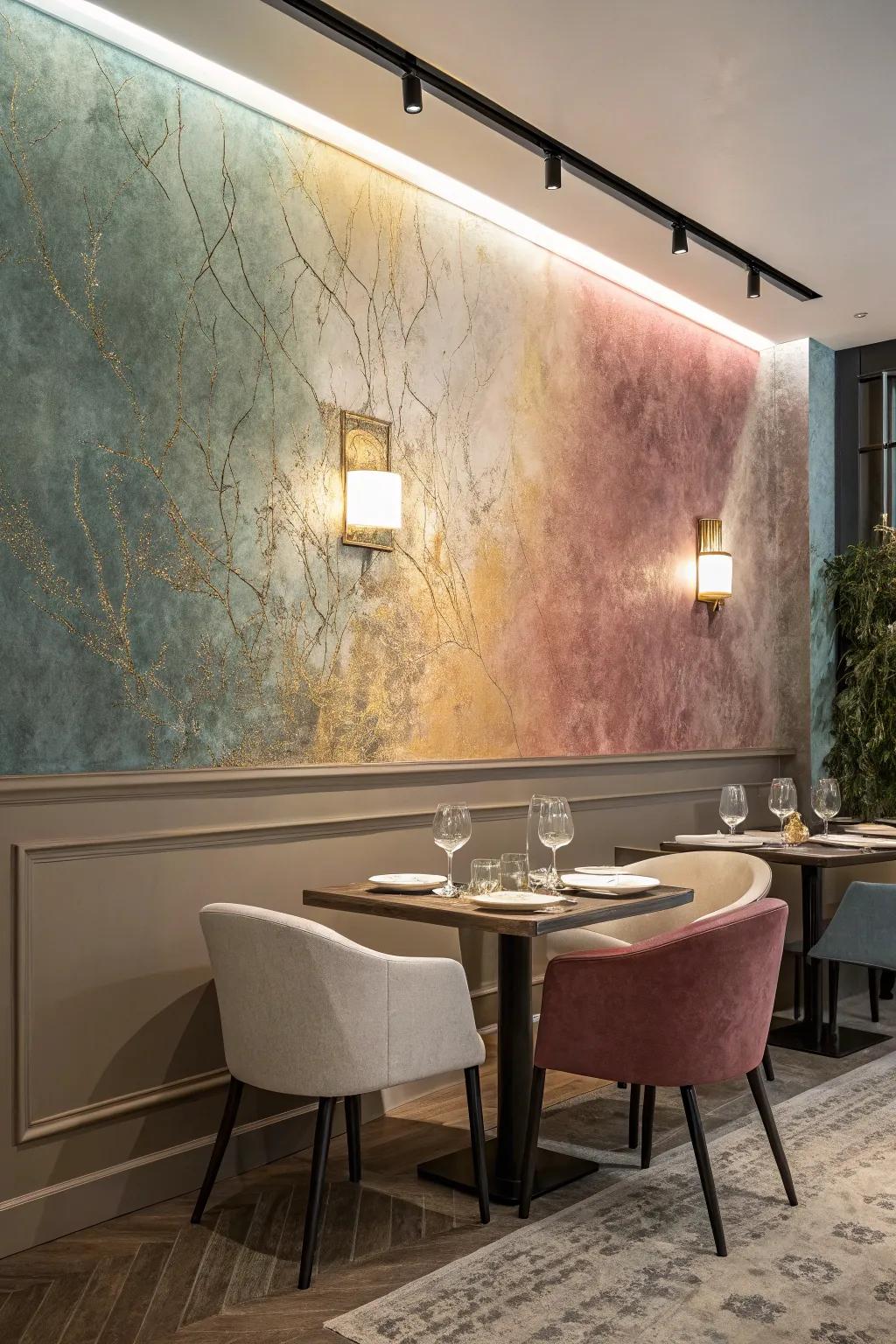 Embossed pigment furnishes adaptable dimension.
