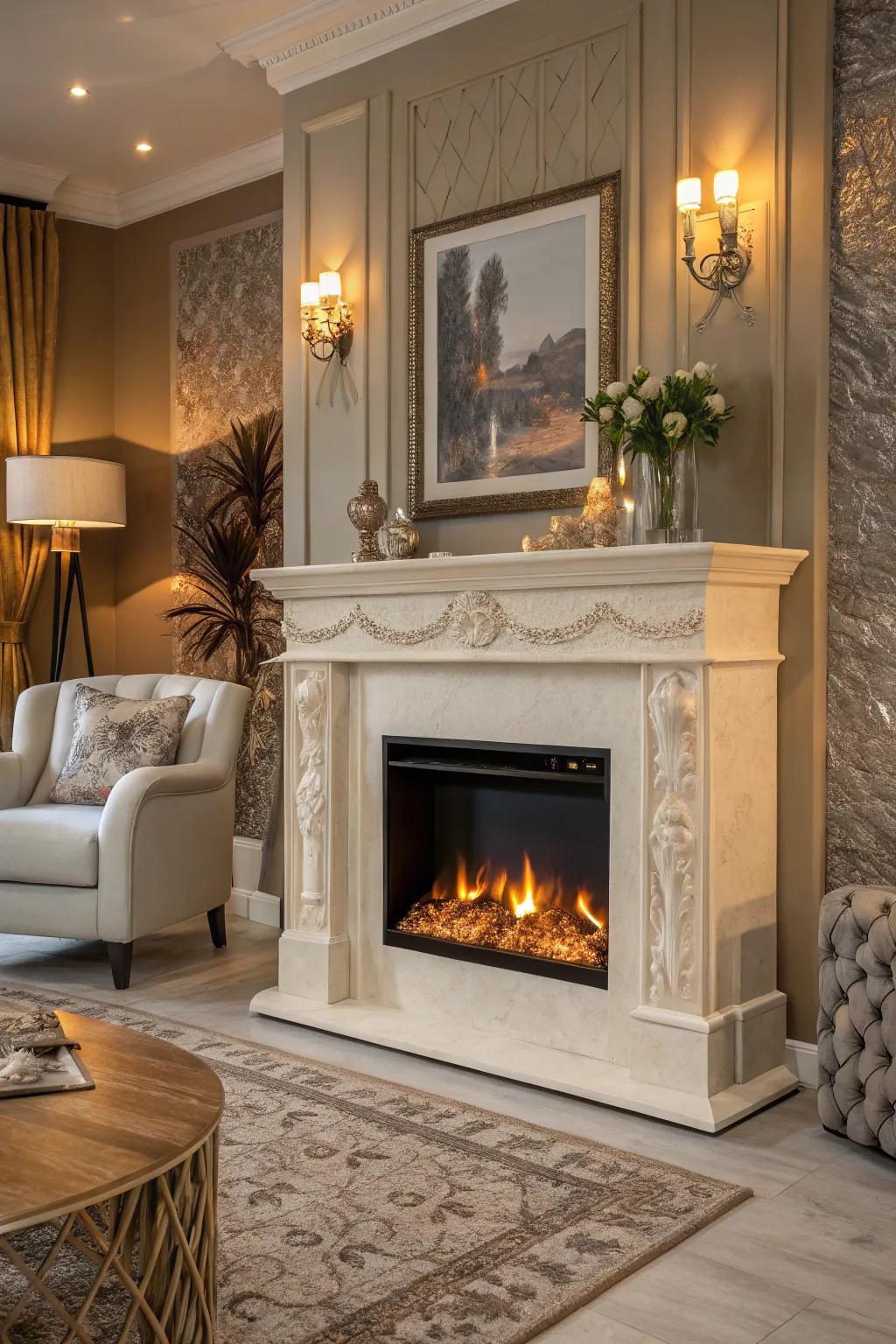 Artistic surrounds turn an electric fire feature into a focal point.