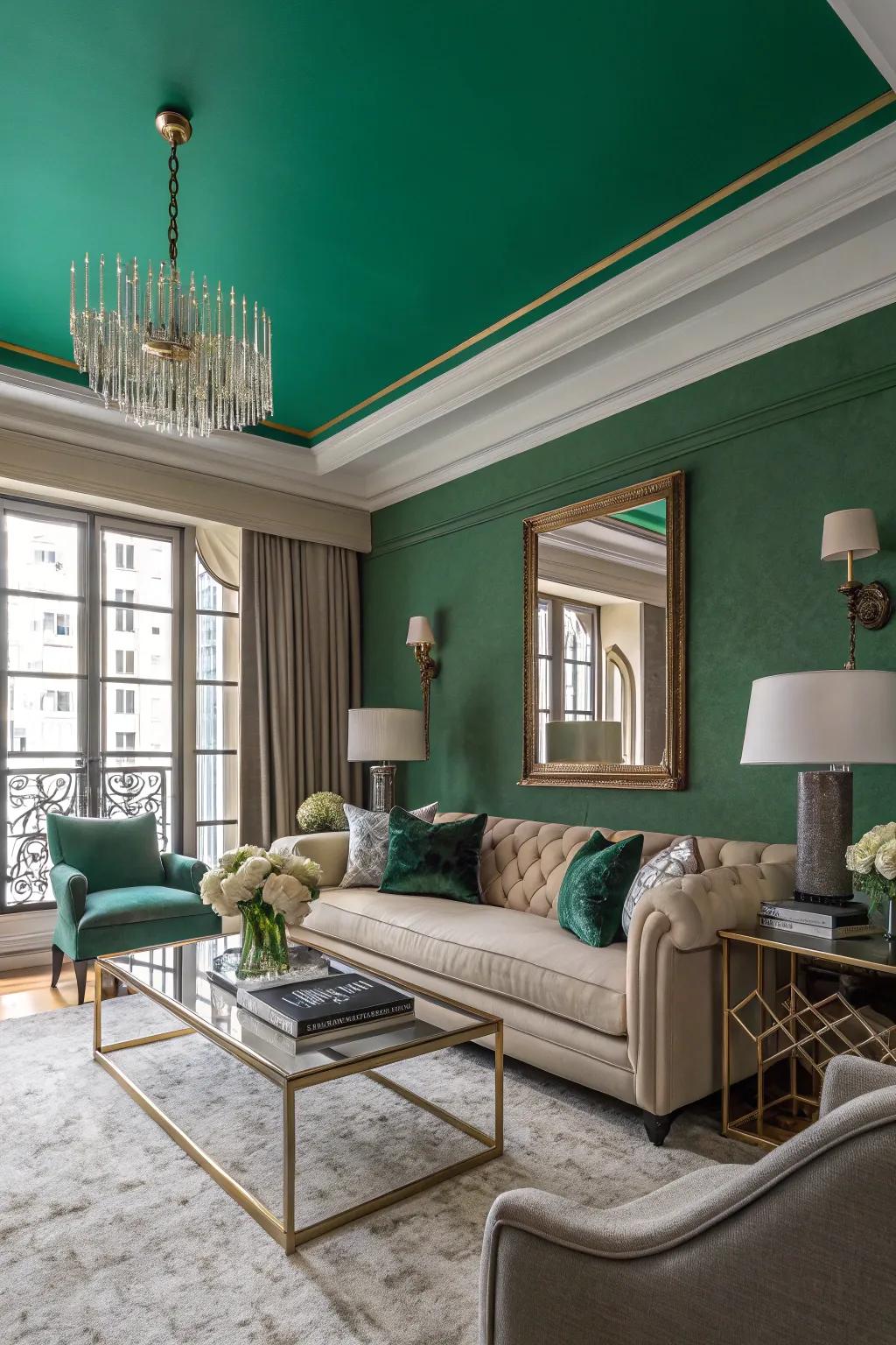 A dynamic green ceiling generates a dramatic effect.
