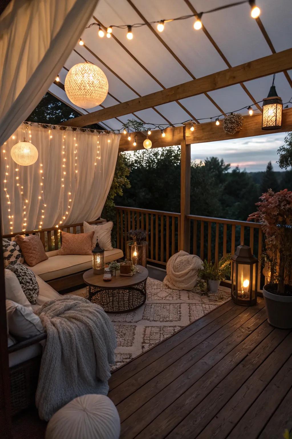 Magical illumination crafting an enchanting sheltered patio.