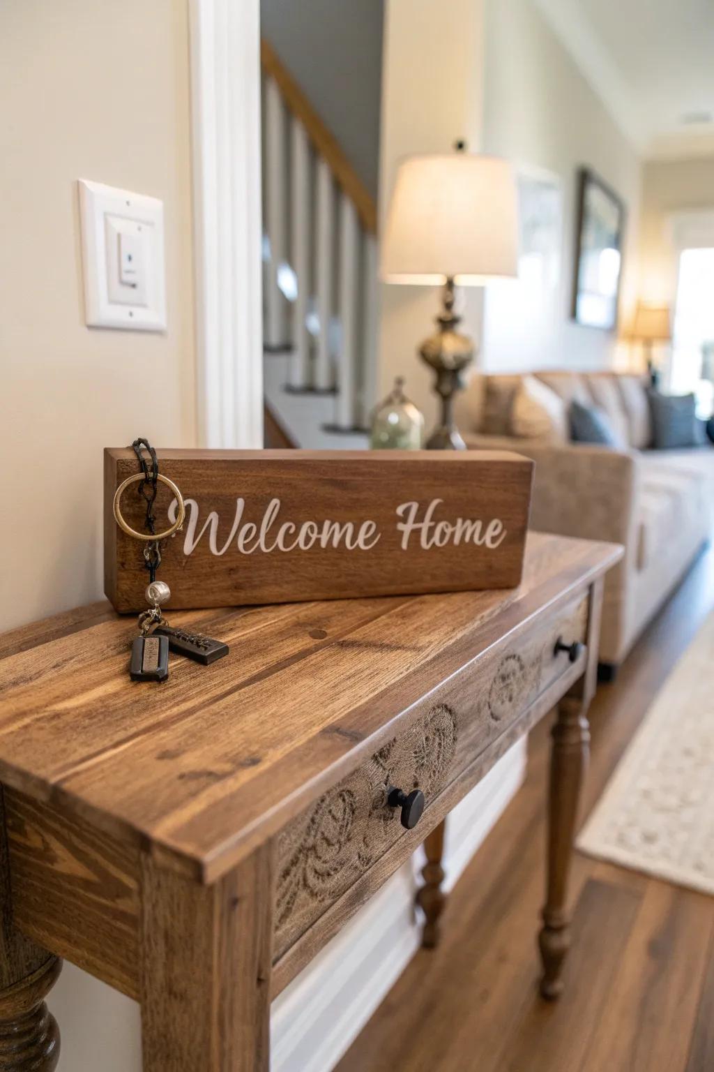 An engraved key hanger is a useful and welcoming addition to any entrance area.