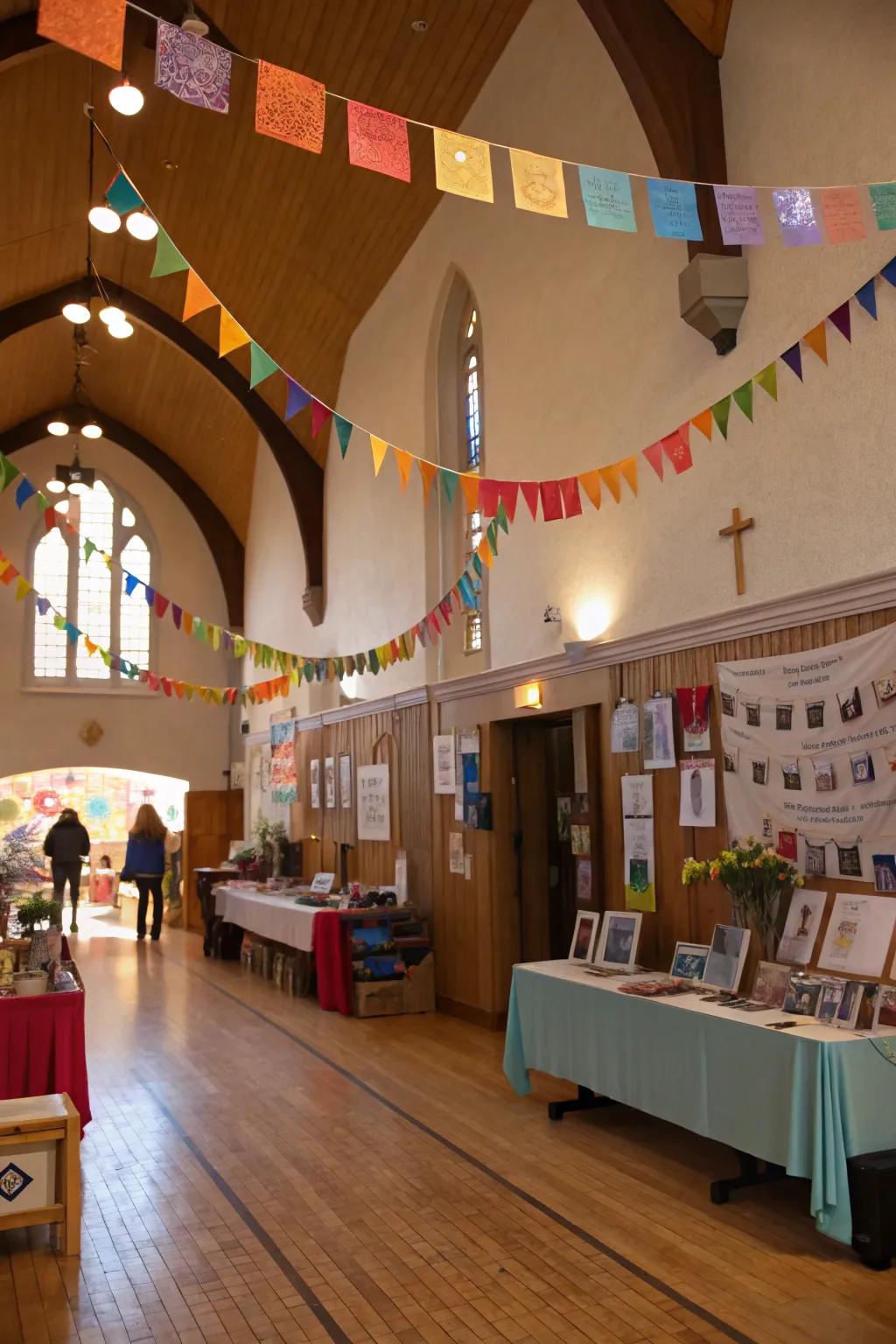Crafts add a personalized touch to the church lobby.